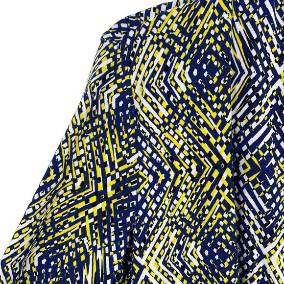 Anne Klein Layered Look Drape Front Shirt Womens Size Medium Blue Yellow - Picture 2 of 6